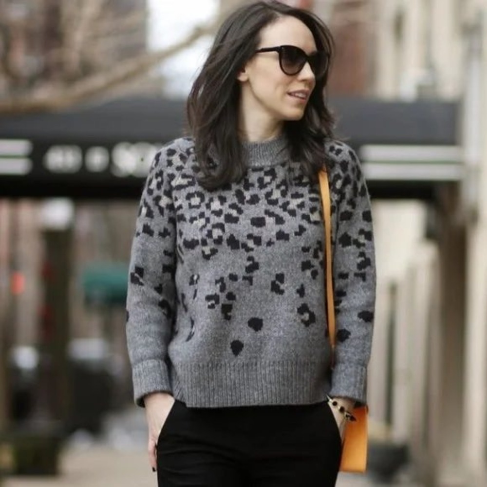 Rag Bone‎ Isadora Leopard Print Mock Neck Sweater XS in Grey Wool Alpaca Blend